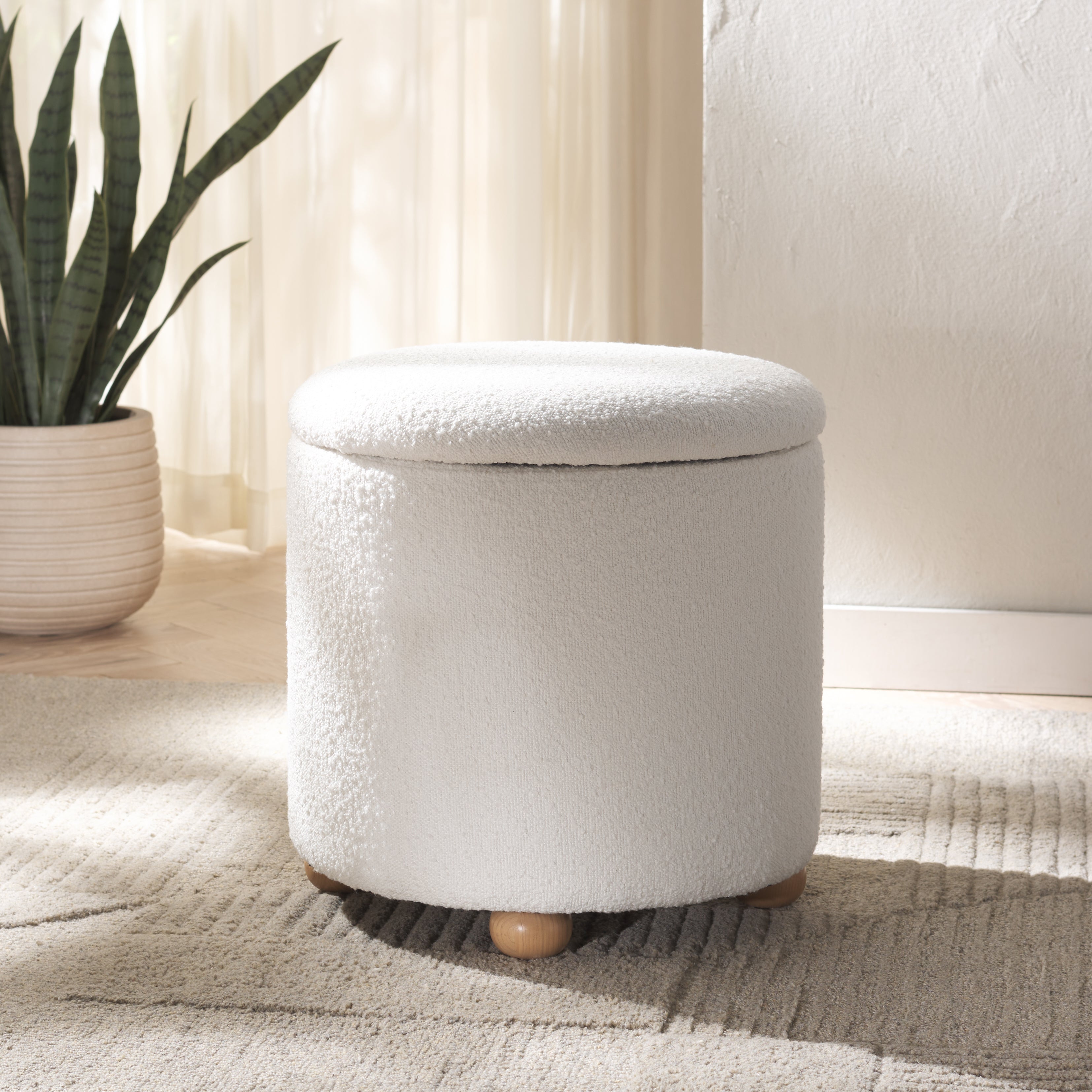 Safavieh Couture Becka Round Boucle Storage Ottoman, SFV6100 - Ivory / Natural