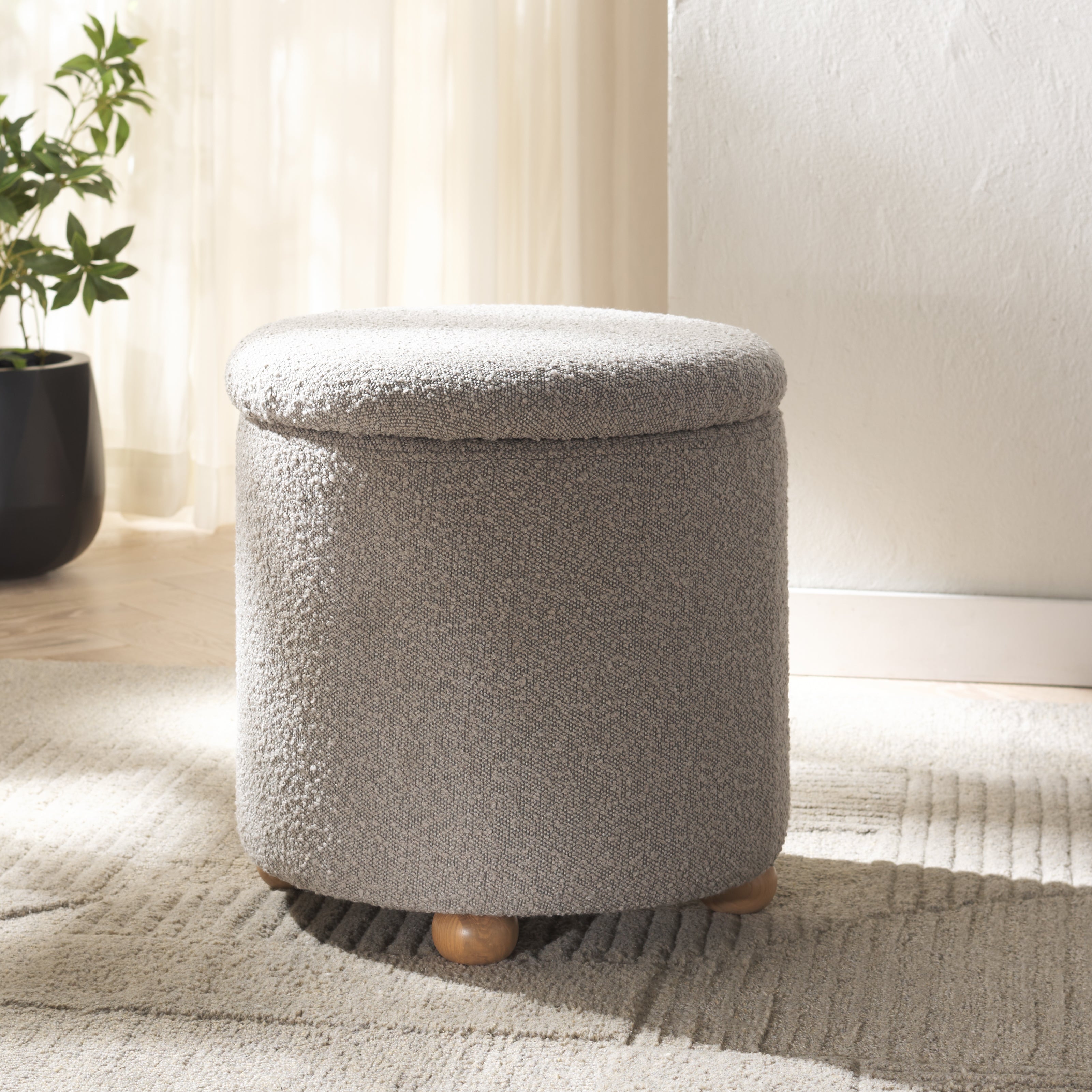 Safavieh Couture Becka Round Boucle Storage Ottoman, SFV6100 - Grey / Natural