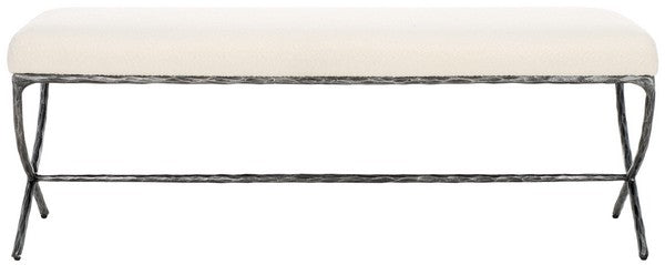 Safavieh Couture Janeen Boucle And Metal Bench, SFV9528 - Ivory / Black