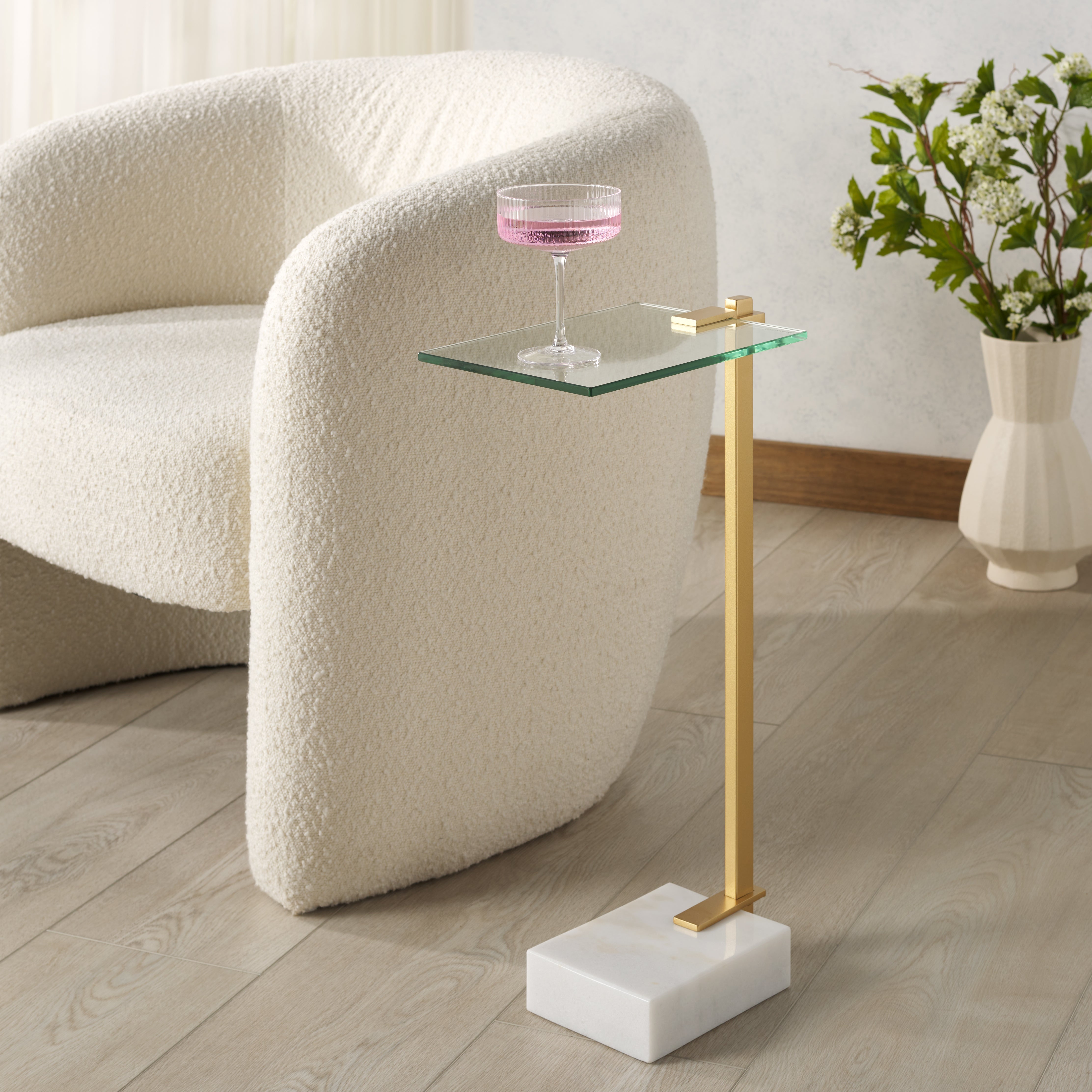 Safavieh Couture Idris Marble Base Drink Table, SFV9532 - White / Gold