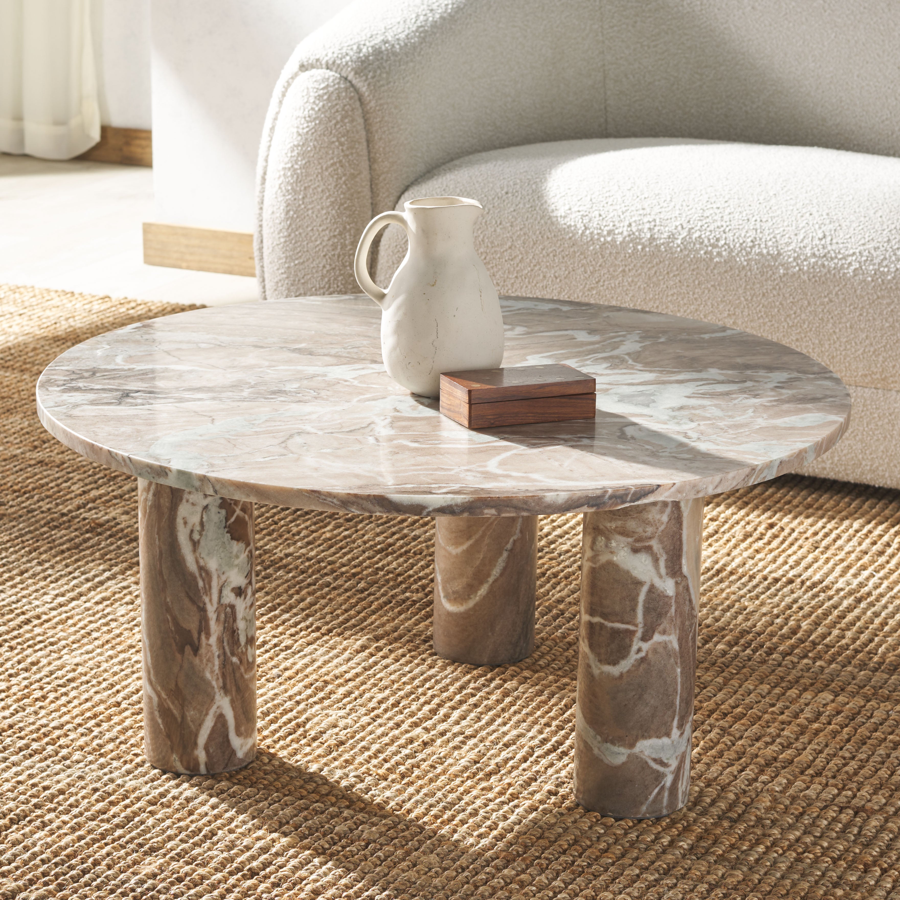 Safavieh Couture Giabella 3 Leg Marble Coffee Table, SFV9716 - White / Brown