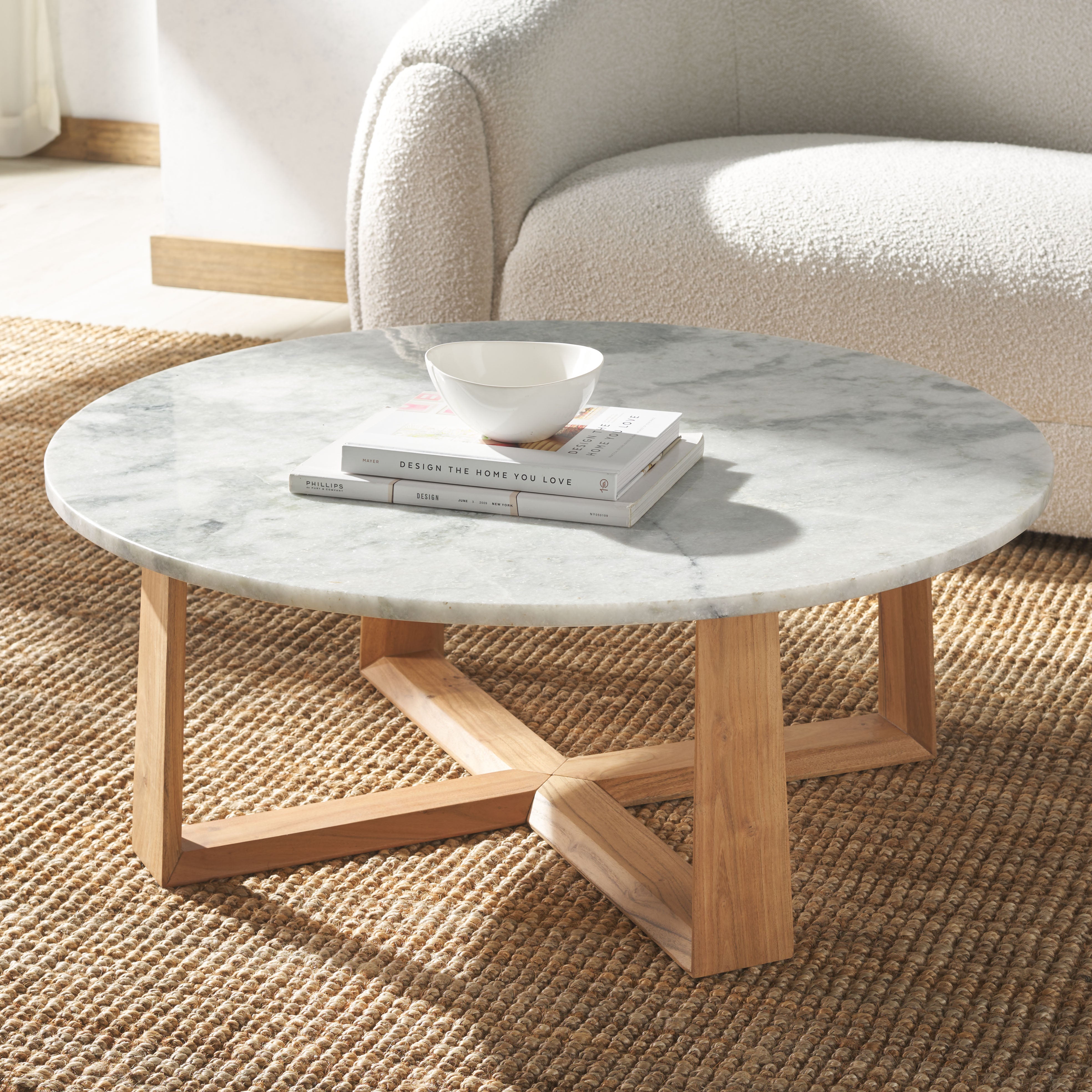 Safavieh Couture Trenton Round Marble Top Coffee Table, SFV9718 - White / Natural