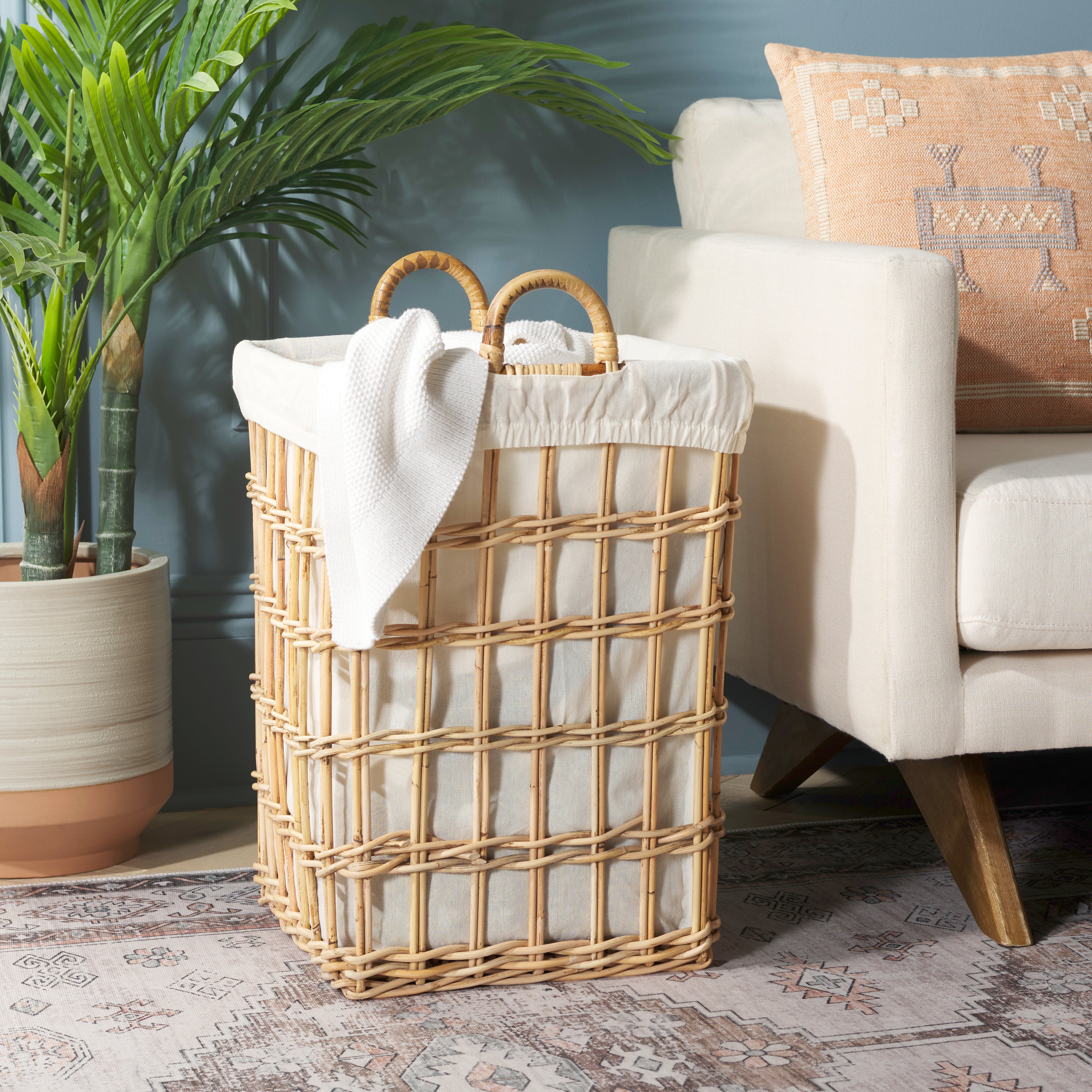 Safavieh Runa Basket W/ Liner, STG6504 - Natural / White