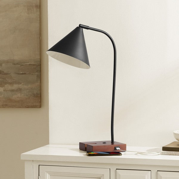 Safavieh Nuka, 22 Inch, Iron Table Lamp, TBL4544 - Black / Walnut