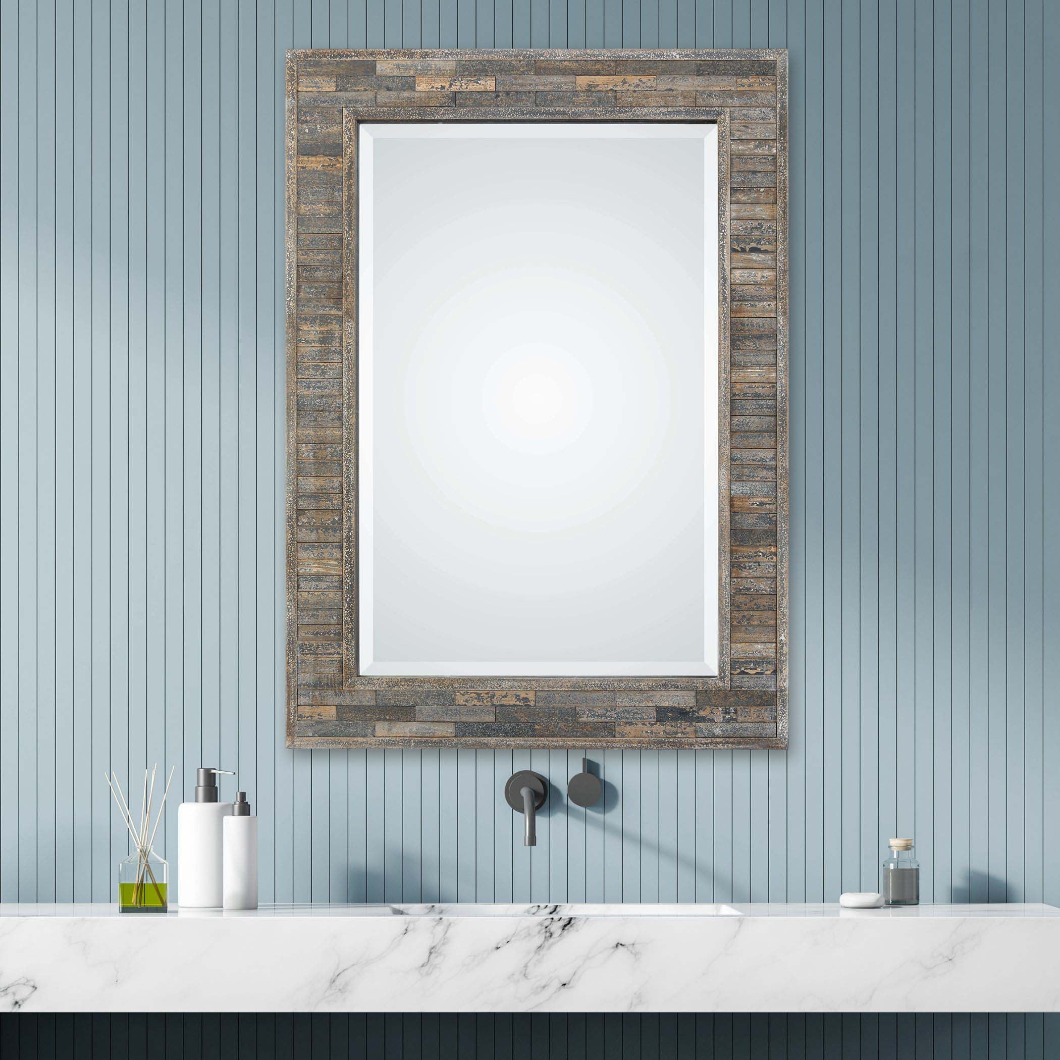 Home Decor Mirror - Distressed Charcoal Blue