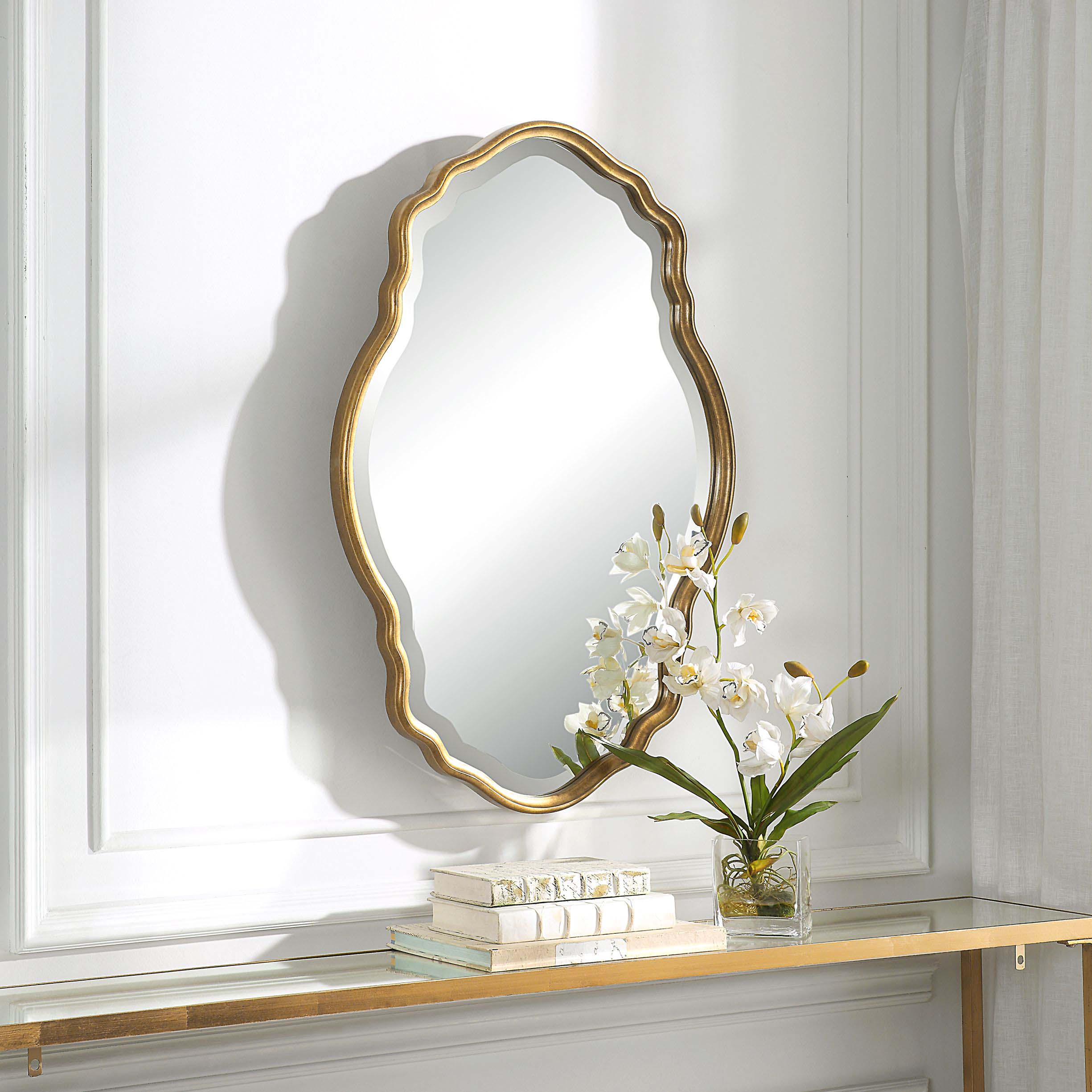 Home Decor Mirror - Gold With Amber Glaze