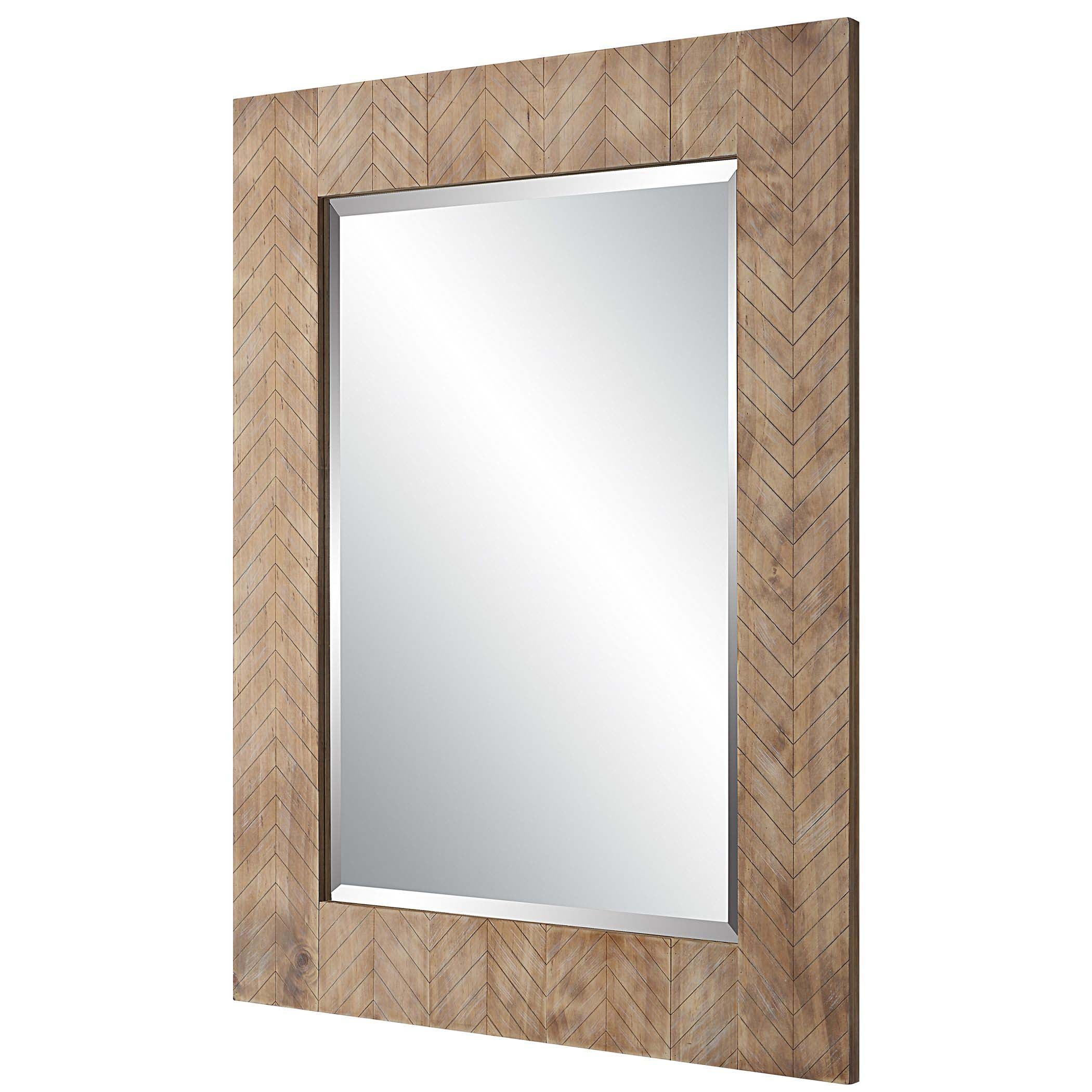 Home Decor Mirror - Chevron Pattern Designed In A Natural Solid Wood