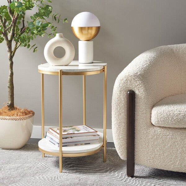 Safavieh Dove End Table, ACC2501 - White Faux Marble  / Gold 