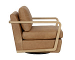 Castell Swivel Lounge Chair - Rustic Oak  Ludlow Sesame Leather