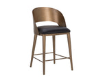 Dezirae Counter Stool - Antique Brass  Charcoal Black Leather