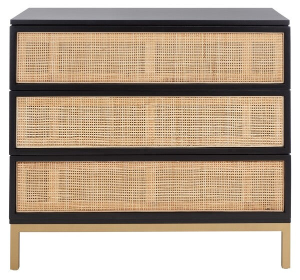 Safavieh Zadie 3 Drawer Rattan Chest, CHS5004 - Black / Gold