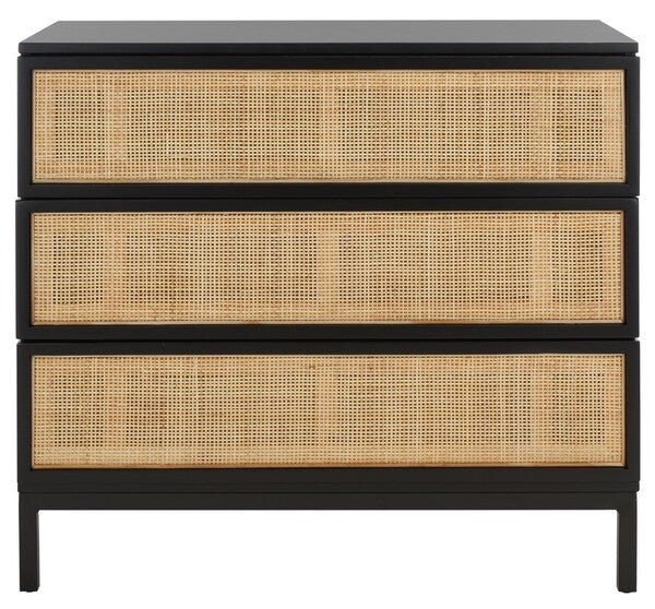 Safavieh Zadie 3 Drawer Rattan Chest, CHS5004 - Black / Black