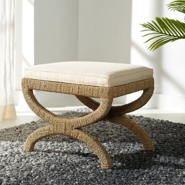 Safavieh Couture Aikan Woven Sea Grass Ottoman, CWK2007 - Natural / Beige