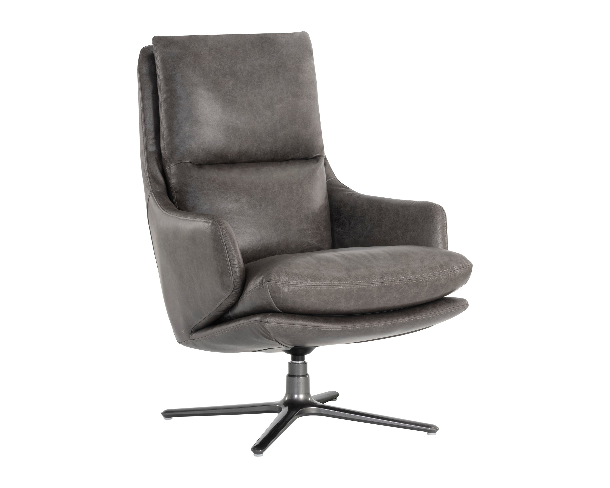 Cardona Swivel Lounge Chair - Gunmetal  Marseille Concrete Leather