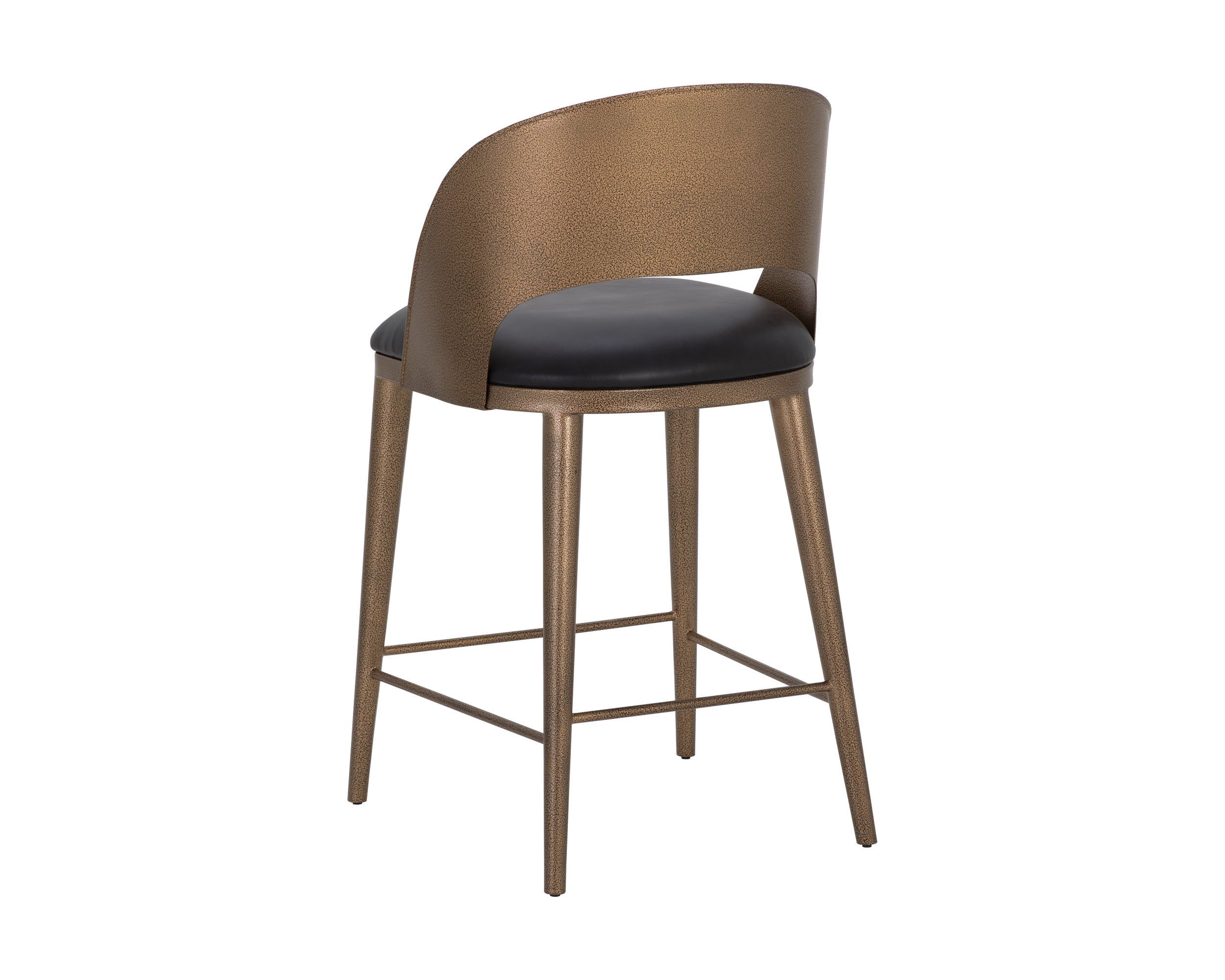 Dezirae Counter Stool - Antique Brass  Charcoal Black Leather