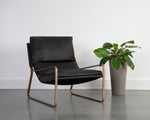 Zancor Lounge Chair - Antique Brass  Charcoal Black Leather