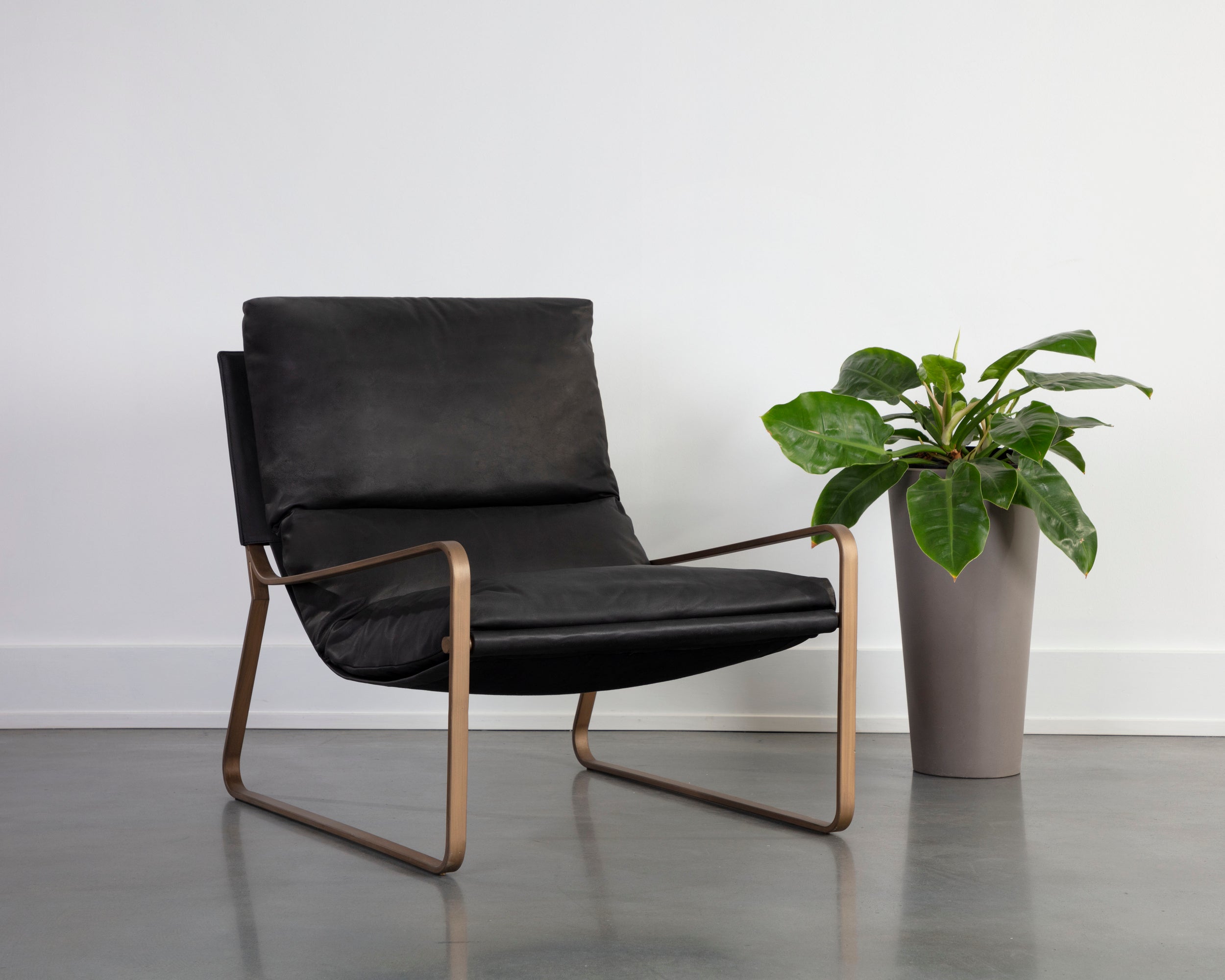 Zancor Lounge Chair - Antique Brass  Charcoal Black Leather