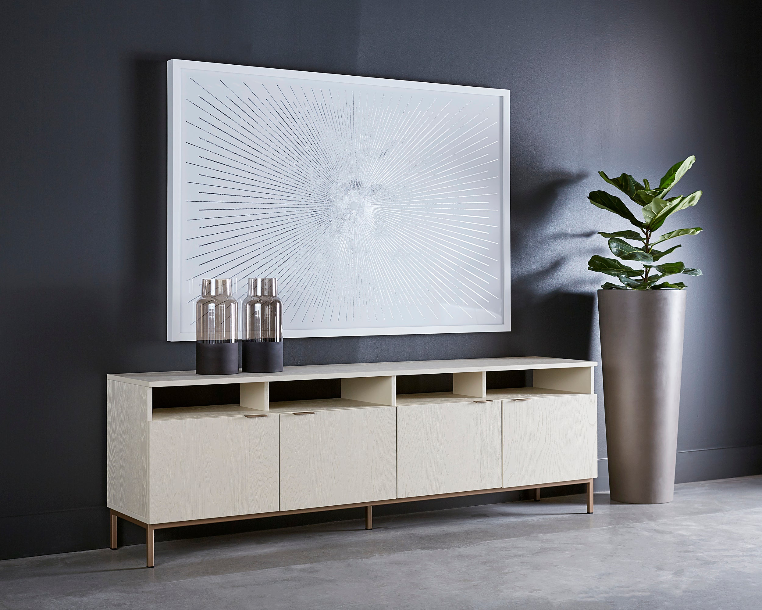 Ambrose Modular Media Console And Cabinet - Champagne Gold  Cream