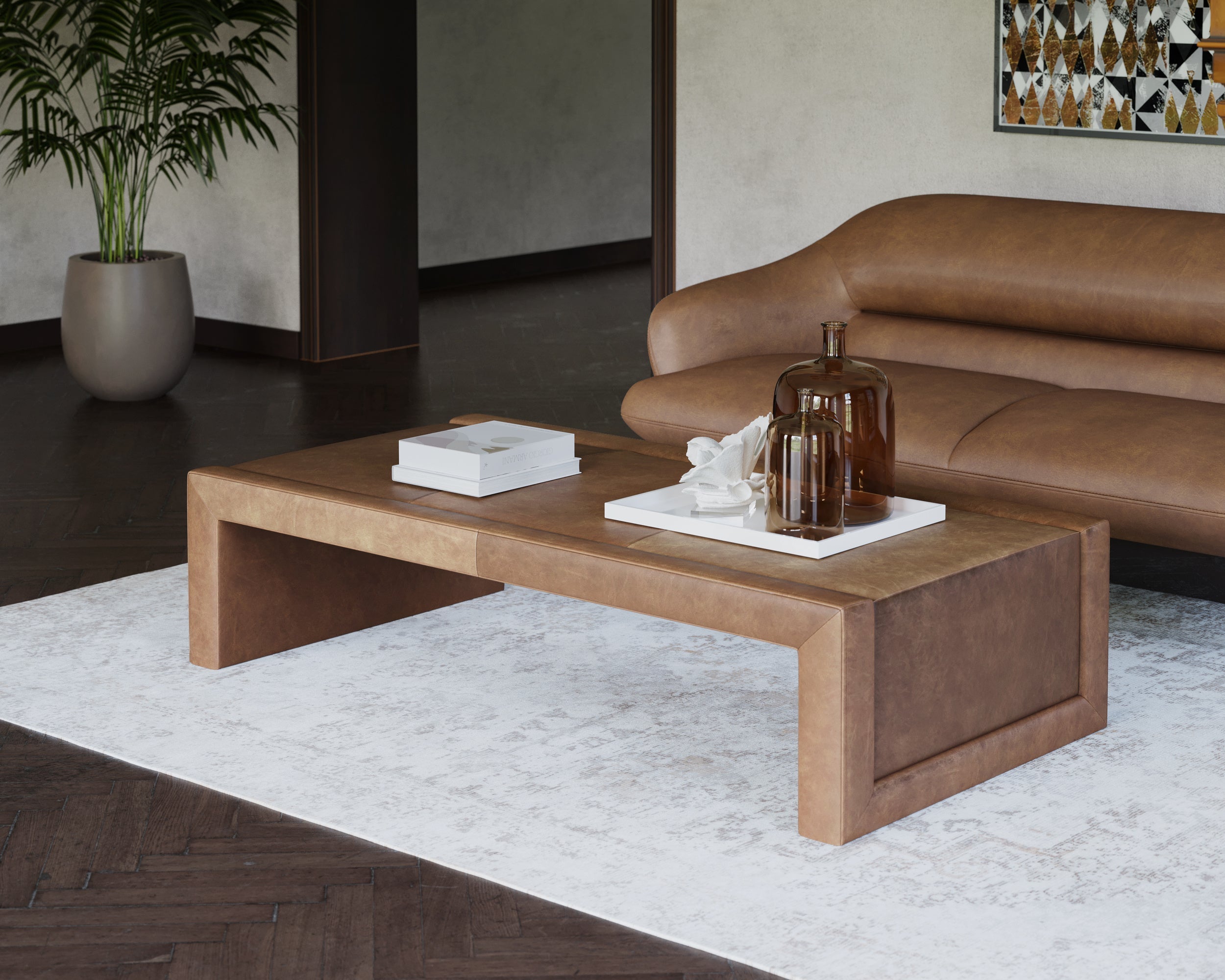 Barella Coffee Table - Cognac Leather