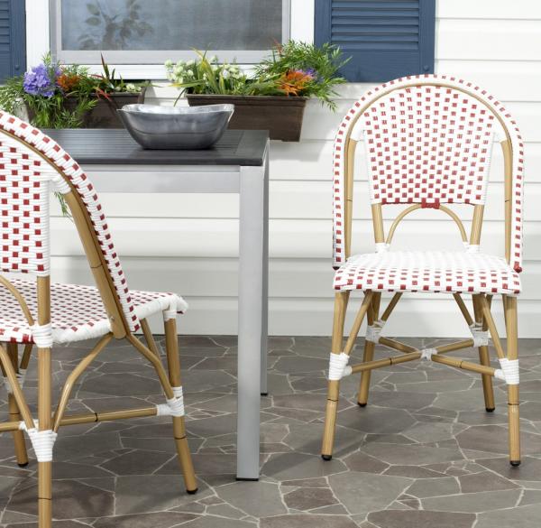 Safavieh Salcha Indoor Outdoor French Bistro Side Chair, FOX5210J - Red / White / Light Brown