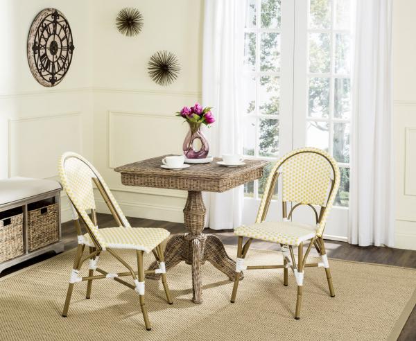 Safavieh Salcha Indoor Outdoor French Bistro Side Chair, FOX5210J - Yellow / White / Light Brown