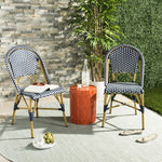 Safavieh Salcha Indoor Outdoor French Bistro Side Chair, FOX5210J - Navy / White / Light Brown