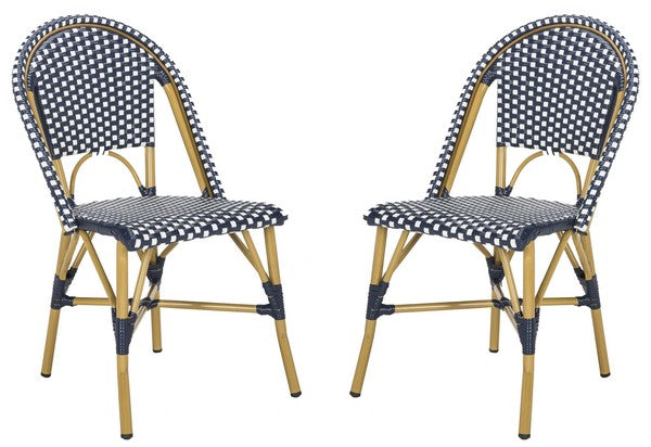 Safavieh Salcha Indoor Outdoor French Bistro Side Chair, FOX5210J - Navy / White / Light Brown