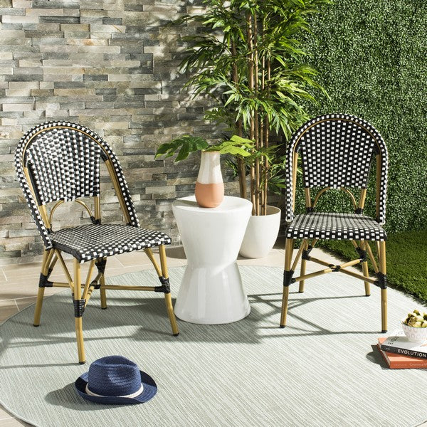 Safavieh Salcha Indoor Outdoor French Bistro Side Chair, FOX5210J - Black / White / Light Brown