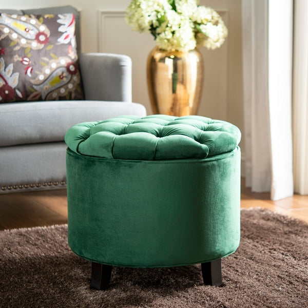 Safavieh Amelia Tufted Storage Ottoman, HUD8220 - Emerald