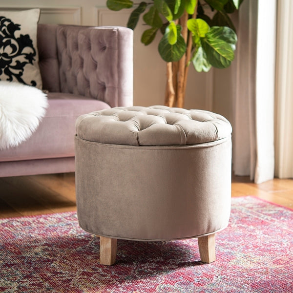 Safavieh Amelia Tufted Storage Ottoman, HUD8220 - Mushroom