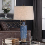 Home Decor Table Lamp With Textured Ceramic Base - Blue