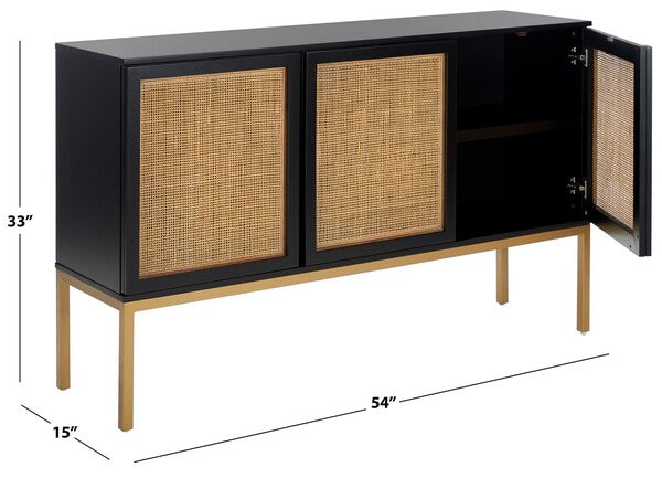 Safavieh Zadie 2 Shelf Rattan Sideboard, MED5010 - Black / Gold