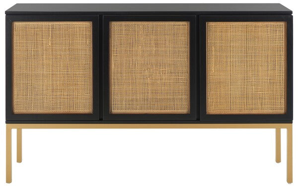 Safavieh Zadie 2 Shelf Rattan Sideboard, MED5010 - Black / Gold