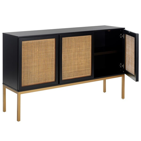 Safavieh Zadie 2 Shelf Rattan Sideboard, MED5010 - Black / Gold