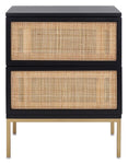 Safavieh Zadie 2 Drawer Rattan Nightstand, NST5007 - Black / Gold