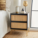 Safavieh Zadie 2 Drawer Rattan Nightstand, NST5007 - Black / Gold