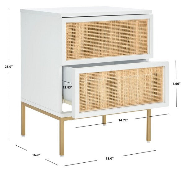 Safavieh Zadie 2 Drawer Rattan Nightstand, NST5007 - White / Gold