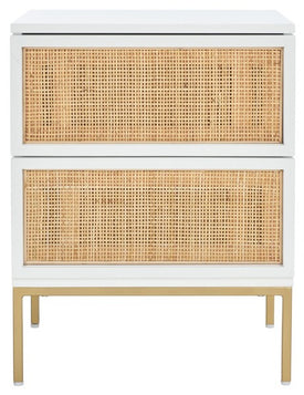 Safavieh Zadie 2 Drawer Rattan Nightstand, NST5007 - White / Gold