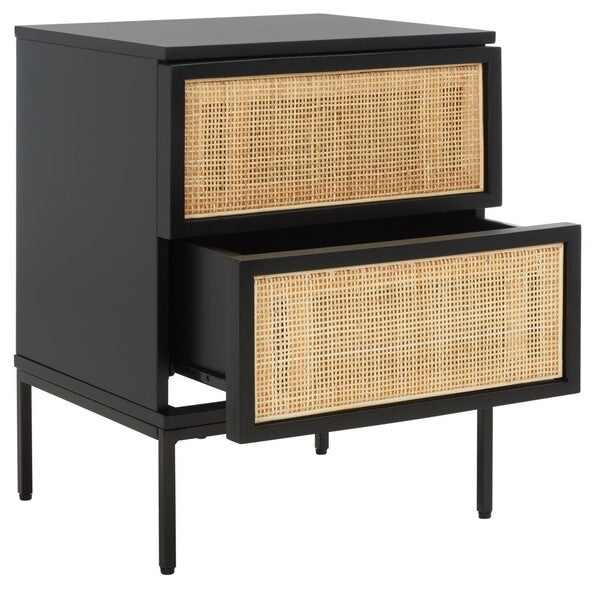 Safavieh Zadie 2 Drawer Rattan Nightstand, NST5007 - Black / Black