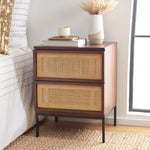 Safavieh Zadie 2 Drawer Rattan Nightstand, NST5007 - Walnut / Natural