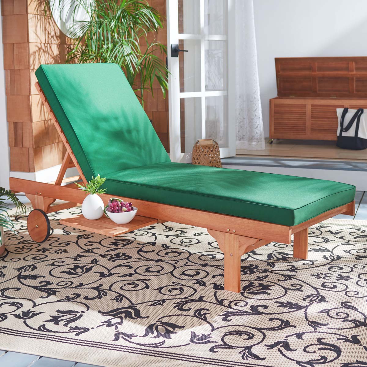 Safavieh Newport Chaise Lounge Chair With Side Table , PAT7022 -  - Natural / Green