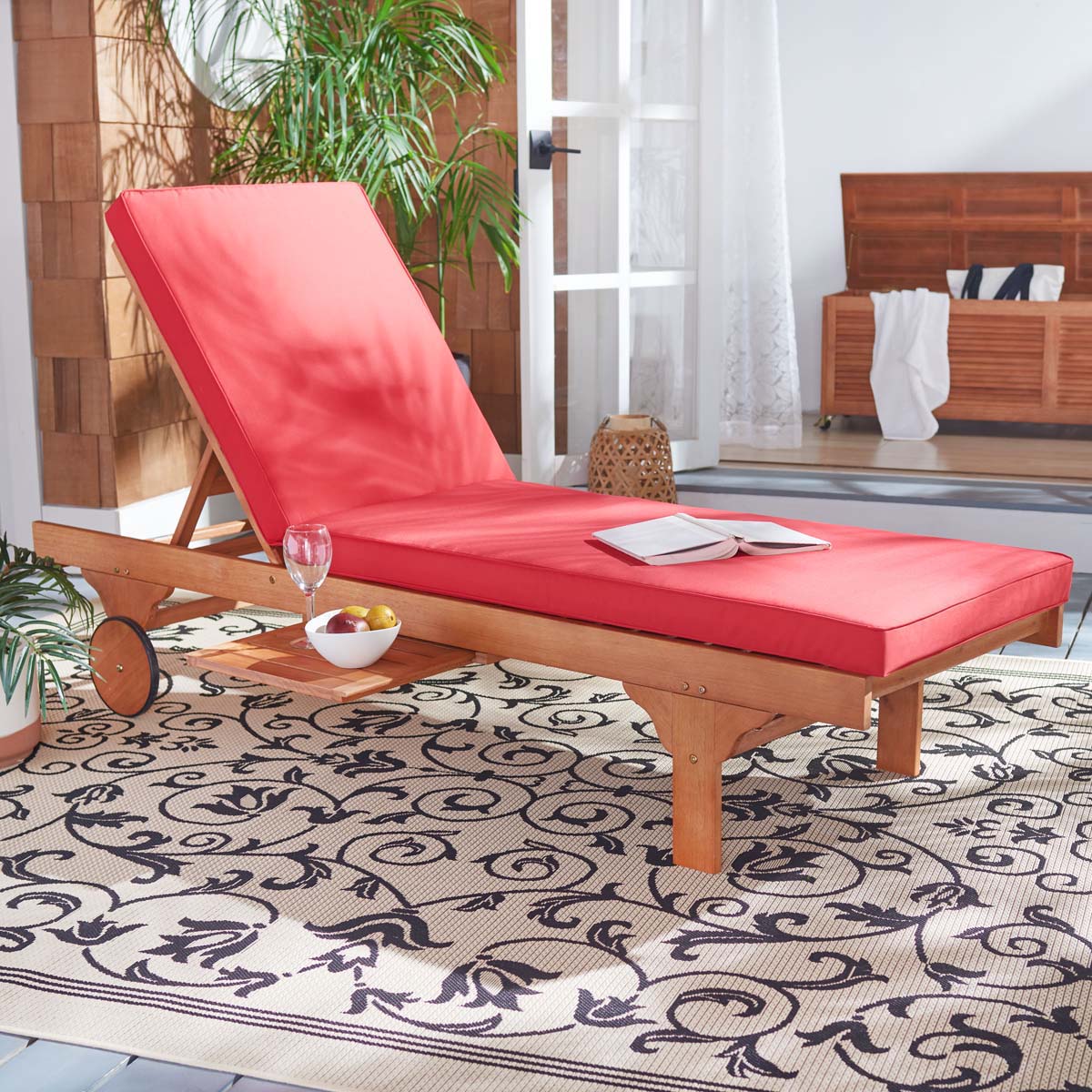 Safavieh Newport Chaise Lounge Chair With Side Table , PAT7022 - Natural / Red