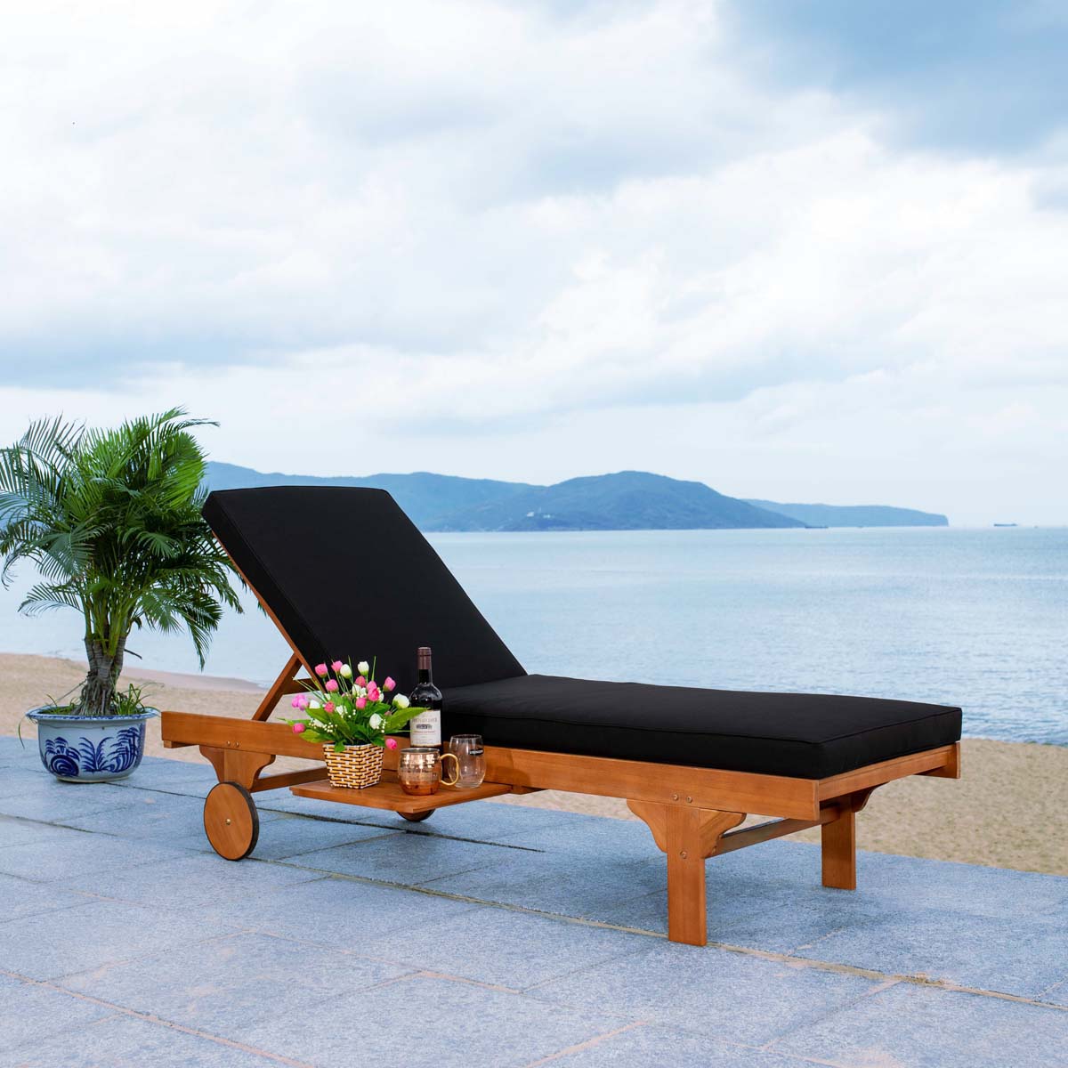 Safavieh Newport Chaise Lounge Chair With Side Table , PAT7022 -  - Natural / Black