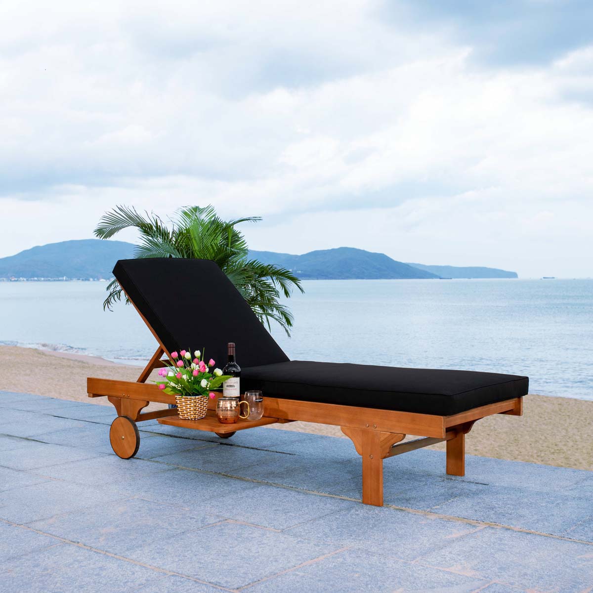 Safavieh Newport Chaise Lounge Chair With Side Table , PAT7022 -  - Natural / Black