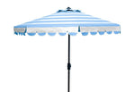 Safavieh Maui Single Scallop Striped 9Ft Crank Push Button Tilt Umbrella , PAT8011 - Baby Blue / White