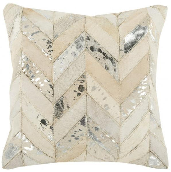 Safavieh Metallic Herringbone Cowhide Pillow Beige/Gold, PLS215 - Beige/Gold