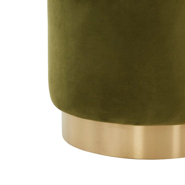 Safavieh Couture Elsworth Velvet Ottoman With Brass Base - Olive Green / Brass