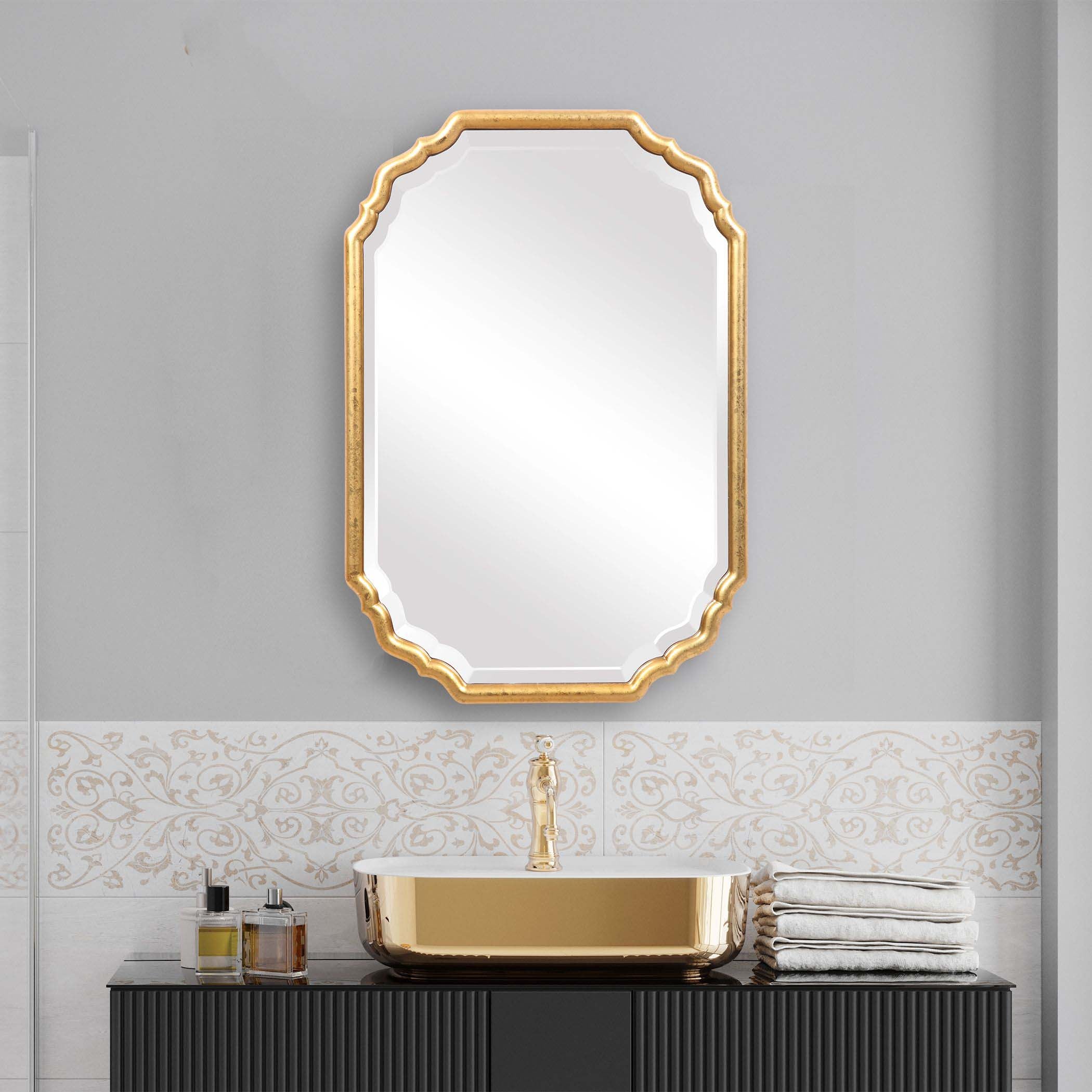 Home Decor Metallic Gold Leaf Mirror - Lightly Antiqued