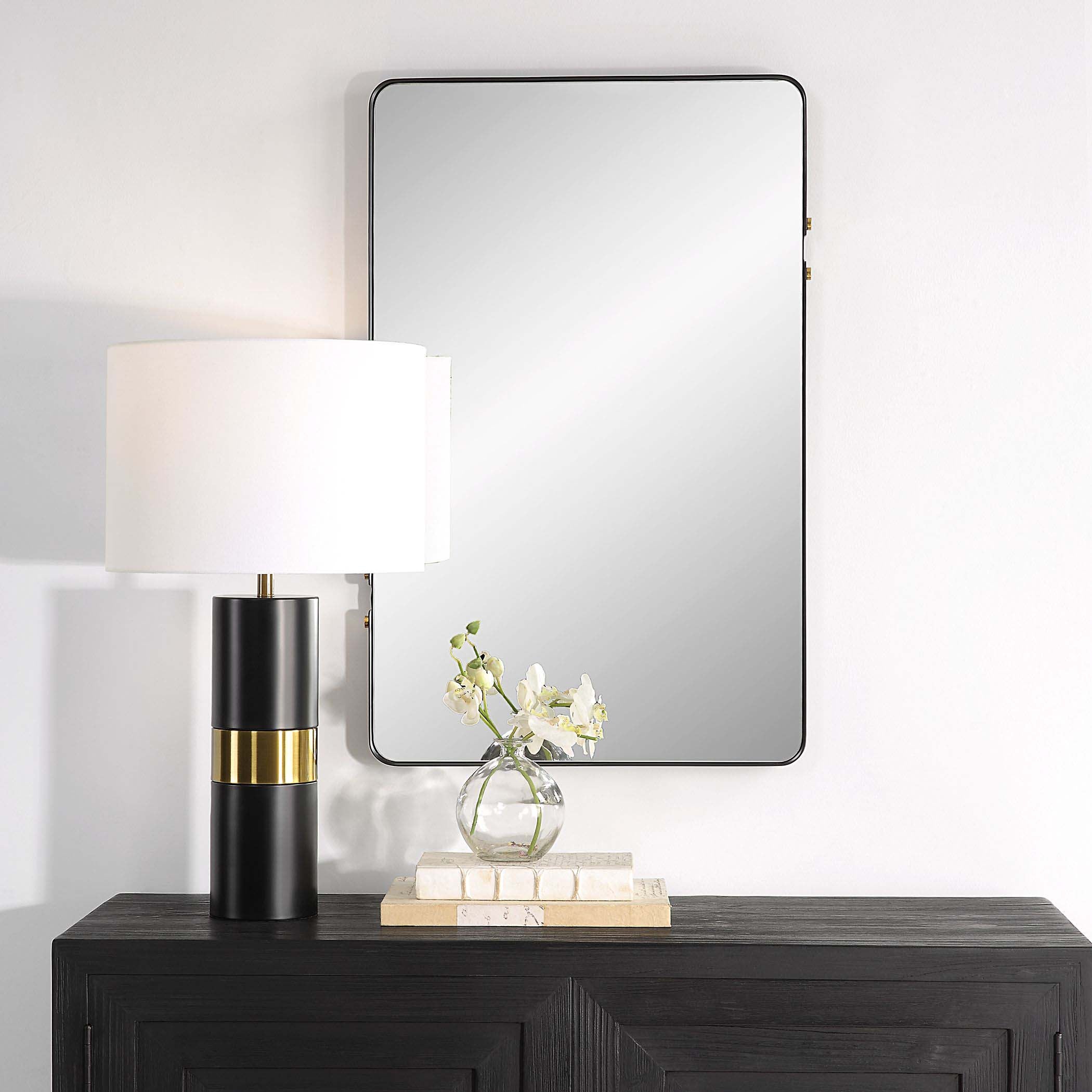 Rectangle Home Decor Matte Black and Gold Mirror