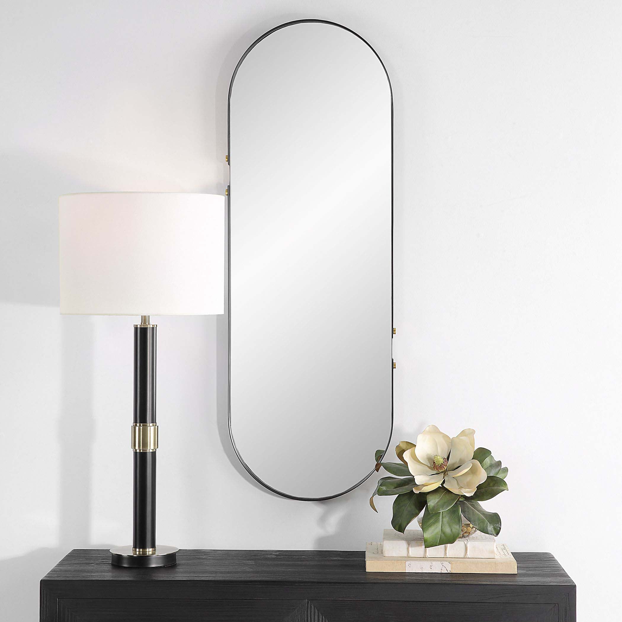 Oval Home Decor Matte Black and Gold Mirror